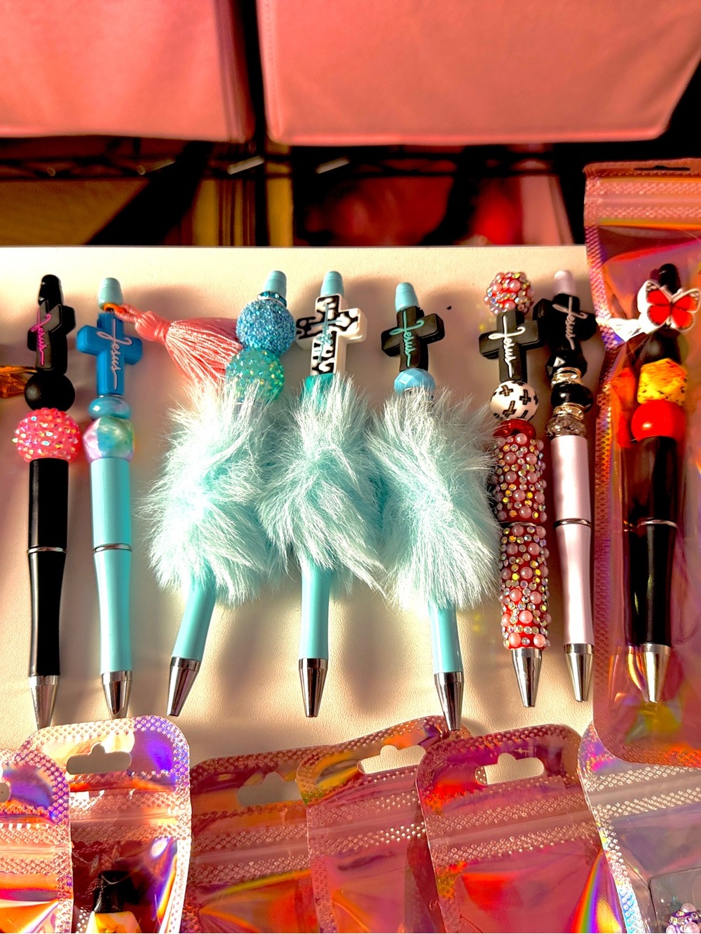 CHRISTIAN CUSTOM CROSS Beaded Pens - Pink, Aqua, Black,Purple $6 ea. - Picture 10 of 13